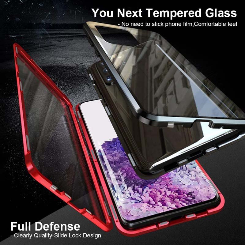 Full Protection Front Back Glass Case Aluminum Clear 360 Double Side Magnetic Case Phone Cover Case for Samsung S20