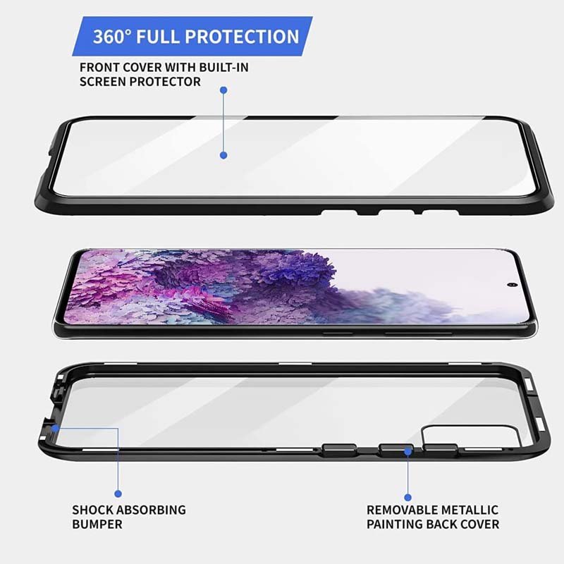 Full Protection Front Back Glass Case Aluminum Clear 360 Double Side Magnetic Case Phone Cover Case for Samsung S20