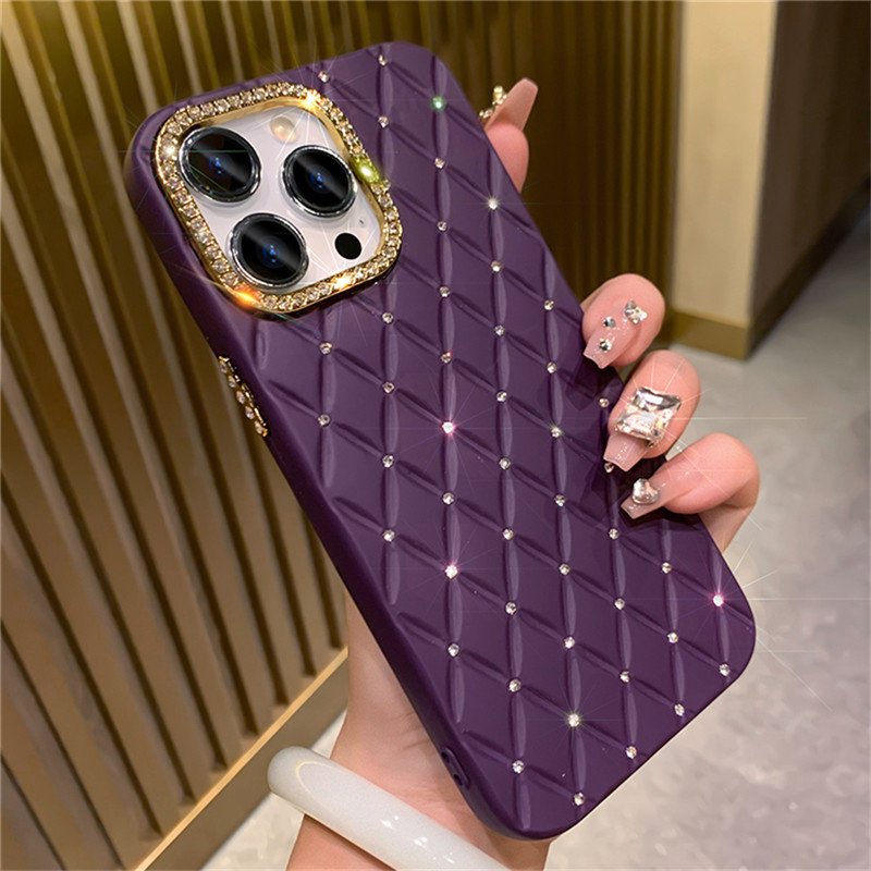 Luxury Glitter Rhinestones Camera Protect Diamond Lattice Case For iPhone 15 Pro Max 14 13 12 11 Soft Silicone Back Cover
