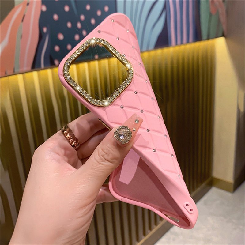 Luxury Glitter Rhinestones Camera Protect Diamond Lattice Case For iPhone 15 Pro Max 14 13 12 11 Soft Silicone Back Cover