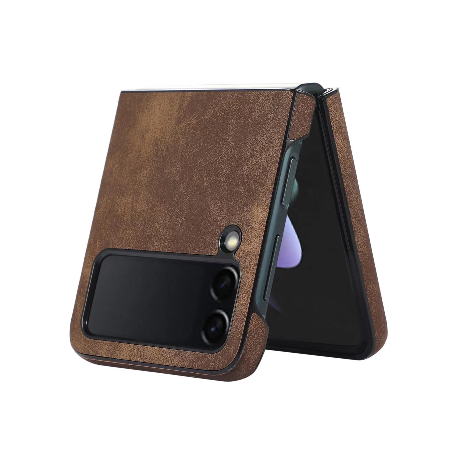 2022 New Model Light Brown Color Flip PU Leather Protective Phone Case For Samsung Galaxy Z Flip4 3 Folding Phone Case Cover