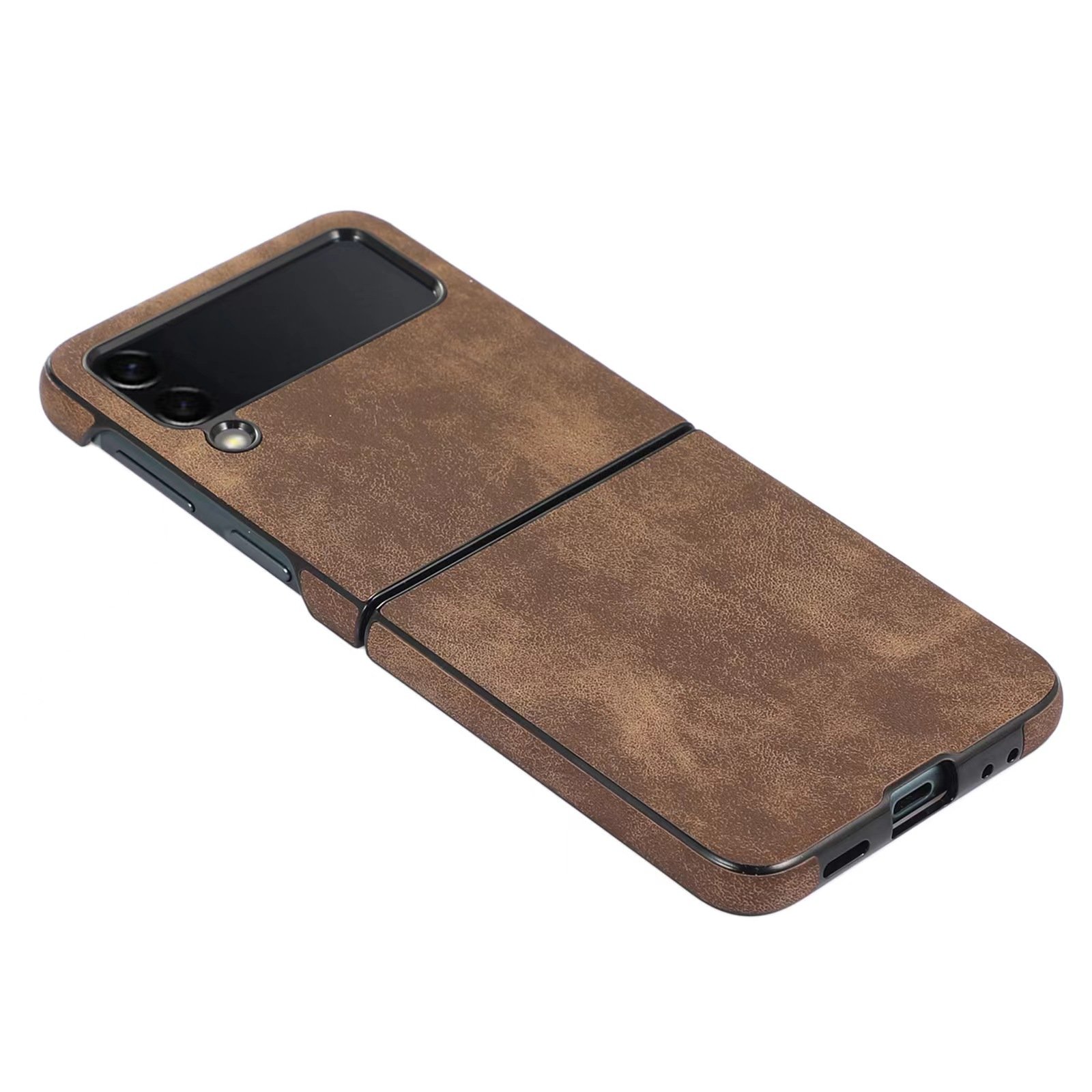 2022 New Model Light Brown Color Flip PU Leather Protective Phone Case For Samsung Galaxy Z Flip4 3 Folding Phone Case Cover