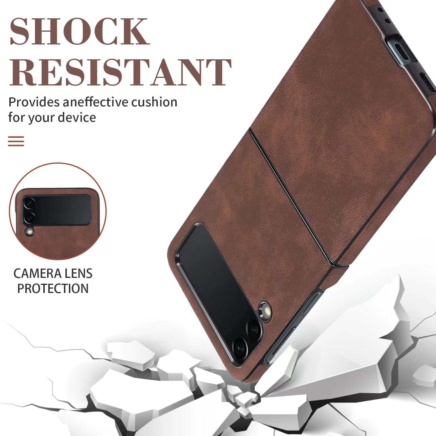 2022 New Model Light Brown Color Flip PU Leather Protective Phone Case For Samsung Galaxy Z Flip4 3 Folding Phone Case Cover