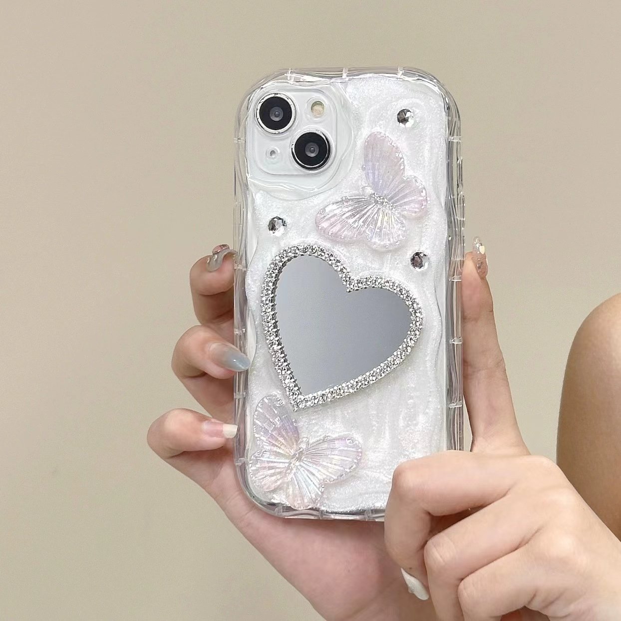 Gorgeous Dream Butterfly Love rhinestones mirror ladies protect shell clear phone case For iPhone 15 14 13 12 11 Pro Max