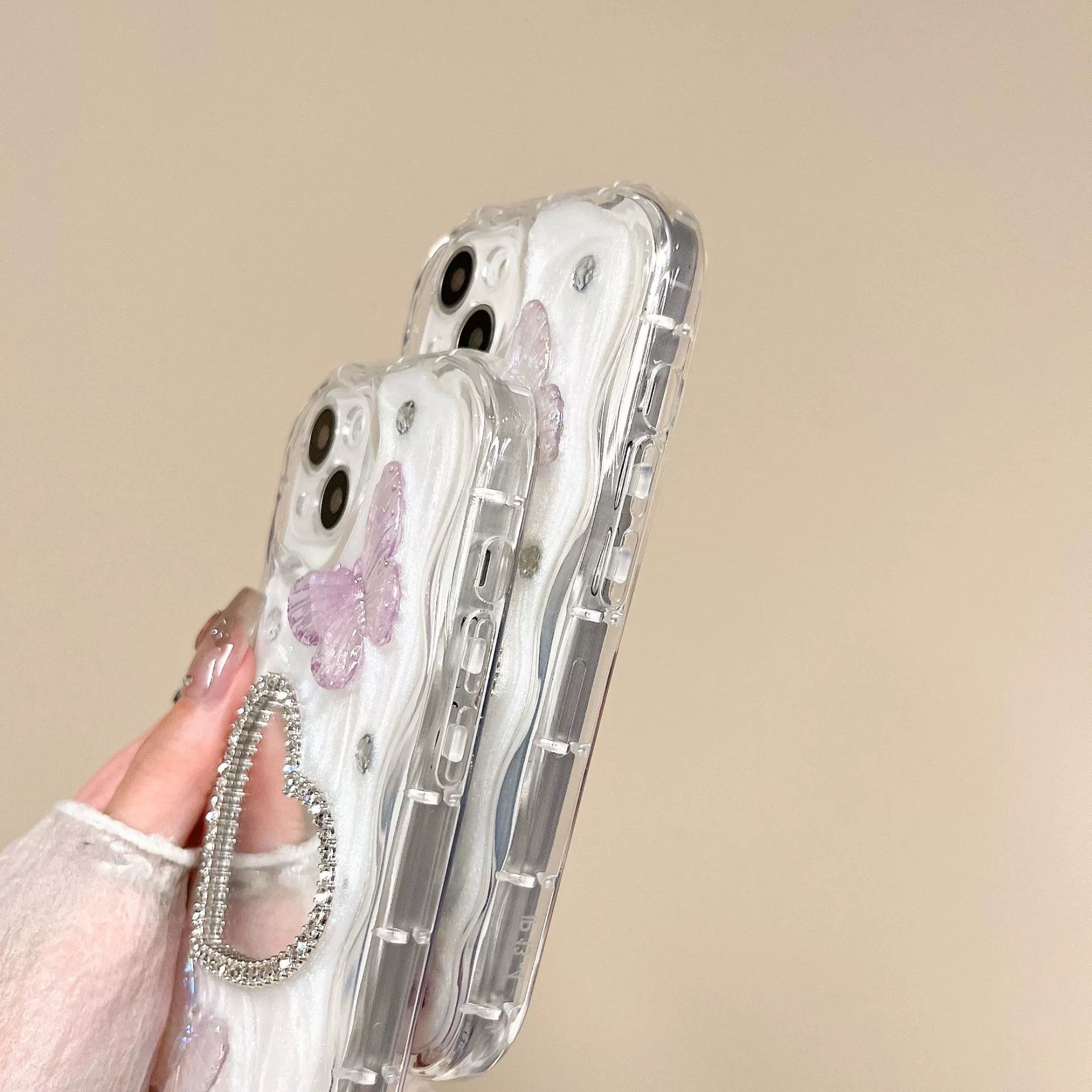 Gorgeous Dream Butterfly Love rhinestones mirror ladies protect shell clear phone case For iPhone 15 14 13 12 11 Pro Max