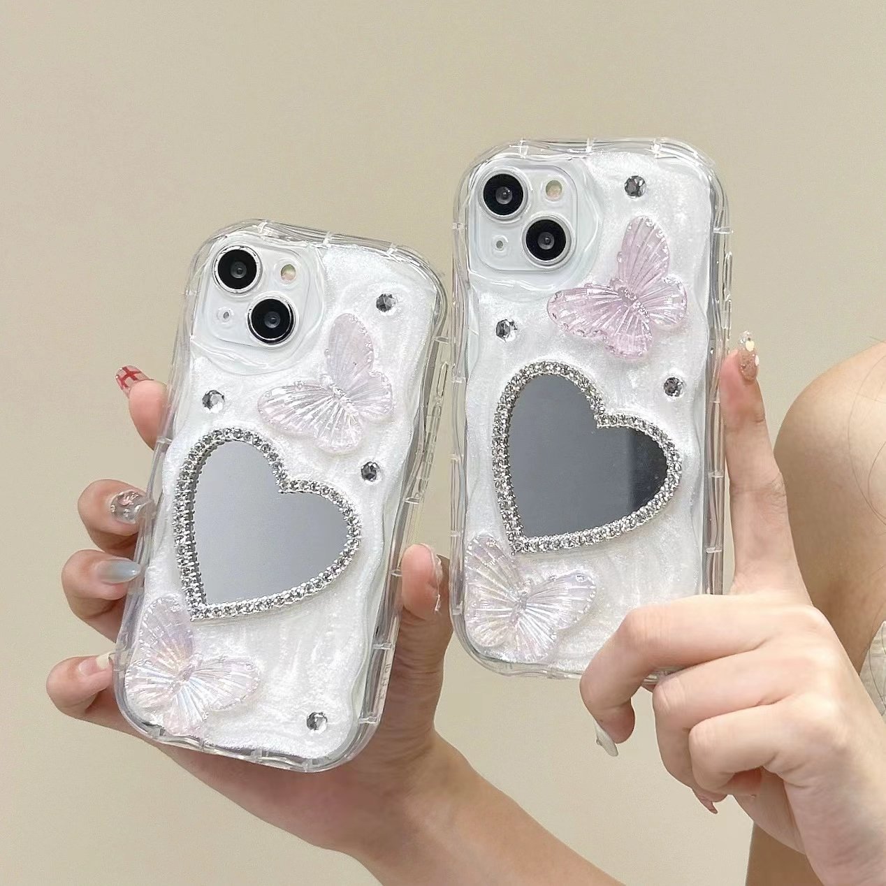 Gorgeous Dream Butterfly Love rhinestones mirror ladies protect shell clear phone case For iPhone 15 14 13 12 11 Pro Max