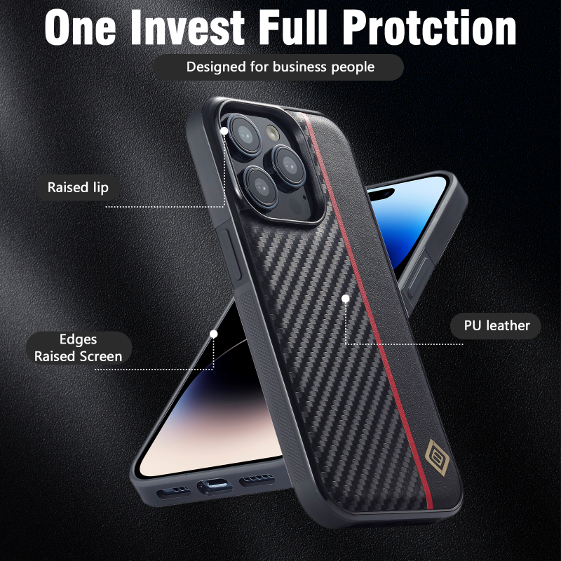 Business Design New Carbon Fiber Leather Mobile Phone Case for iPhone 7 8 Plus X XS XR 11 12 13 mini 14 Plus 15 Pro Max