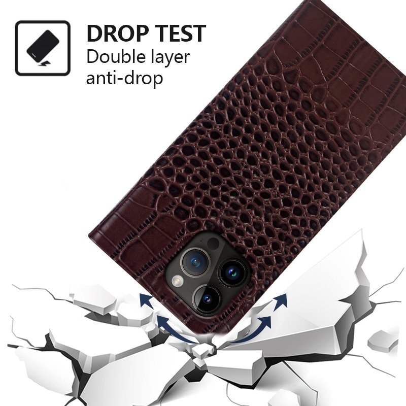 Genuine Leather Case For iPhone 14 13 12 Pro Max Back Cove Magnetic Flip Wallet Phone Card Case Anti Theft Brush