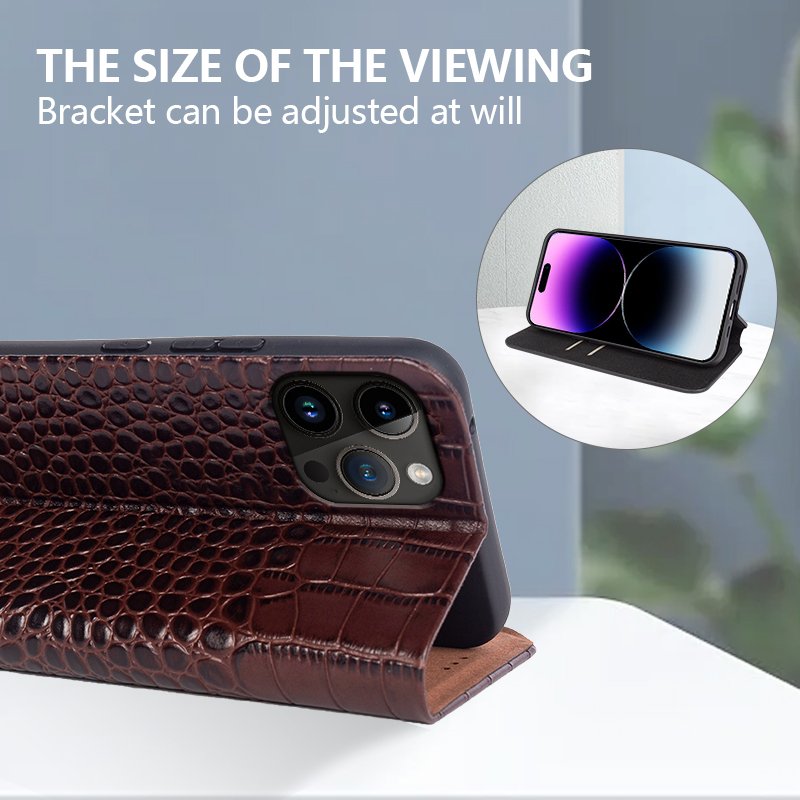Genuine Leather Case For iPhone 14 13 12 Pro Max Back Cove Magnetic Flip Wallet Phone Card Case Anti Theft Brush