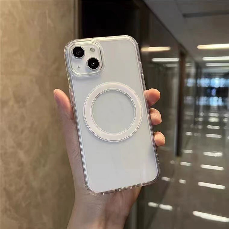 Wholesale Clear Magnetic Safe Wireless Charge Magnet Acrylic Mobile Phone Cases For Apple iPhone 12 13 14 15 16 17 Pro Max Cover