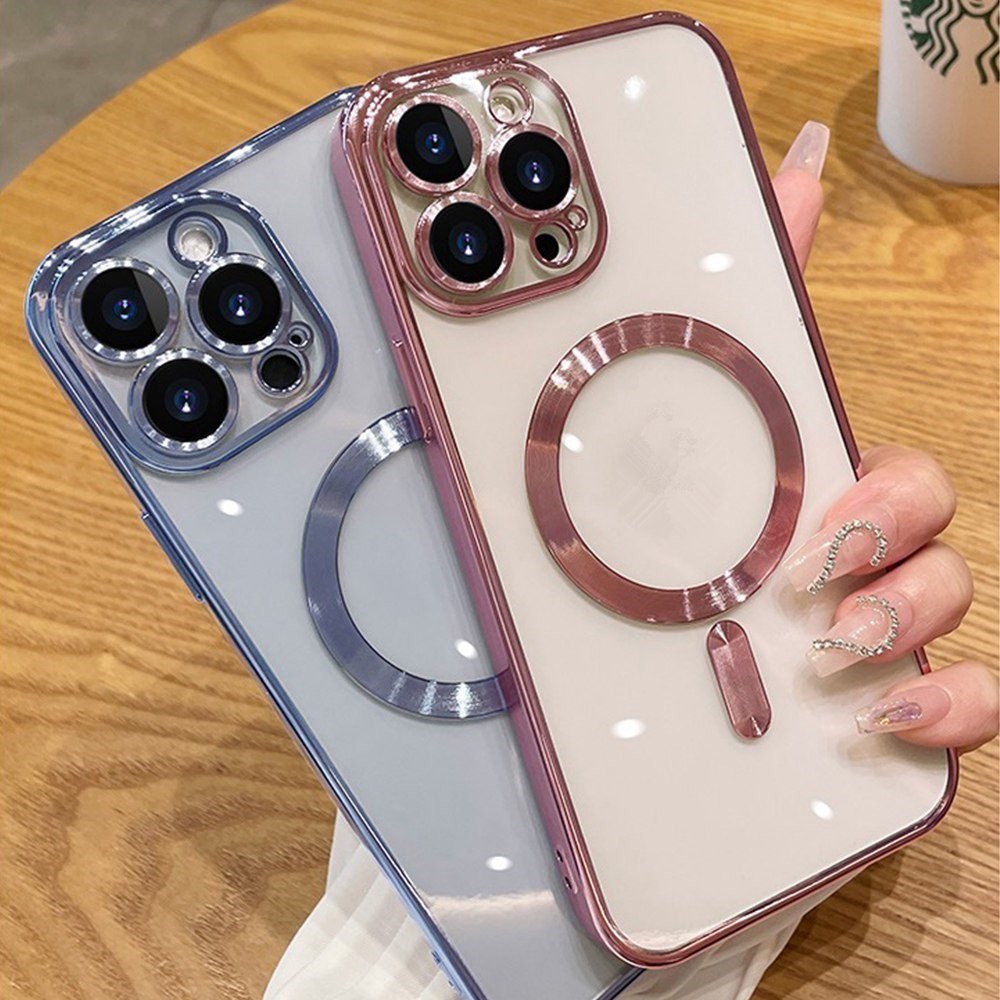 Luxury Shockproof Electroplating Transparent Magnetic Mobile Phone Cases for iPhone 15 14 13 12 11 Pro X XR Max 7 8