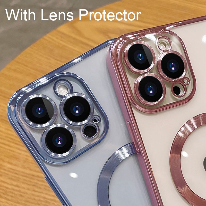Luxury Shockproof Electroplating Transparent Magnetic Mobile Phone Cases for iPhone 15 14 13 12 11 Pro X XR Max 7 8