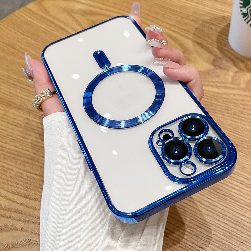 Luxury Shockproof Electroplating Transparent Magnetic Mobile Phone Cases for iPhone 15 14 13 12 11 Pro X XR Max 7 8