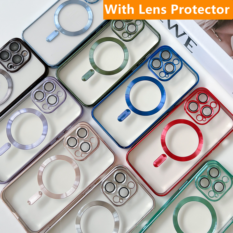 Luxury Shockproof Electroplating Transparent Magnetic Mobile Phone Cases for iPhone 15 14 13 12 11 Pro X XR Max 7 8