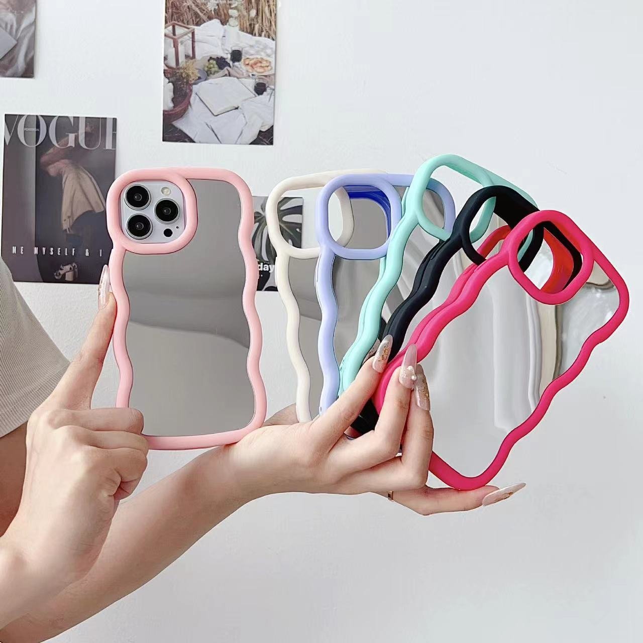 Antiman Cloud Big Polish Silicone Mobile Phone Case with Mirror for woman makeup phone cases for Iphone 15 Pro Max 14 13 XR XS