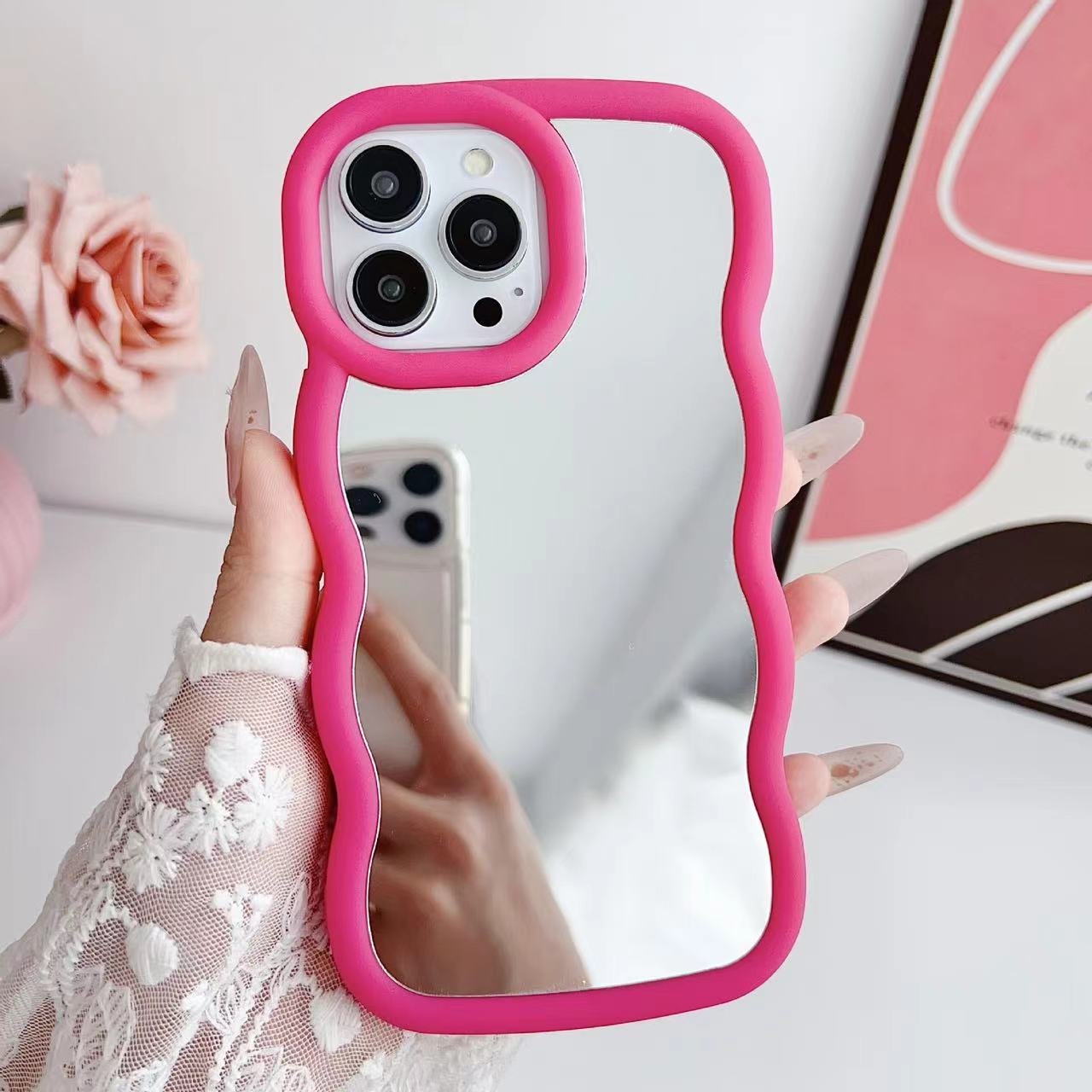 Antiman Cloud Big Polish Silicone Mobile Phone Case with Mirror for woman makeup phone cases for Iphone 15 Pro Max 14 13 XR XS