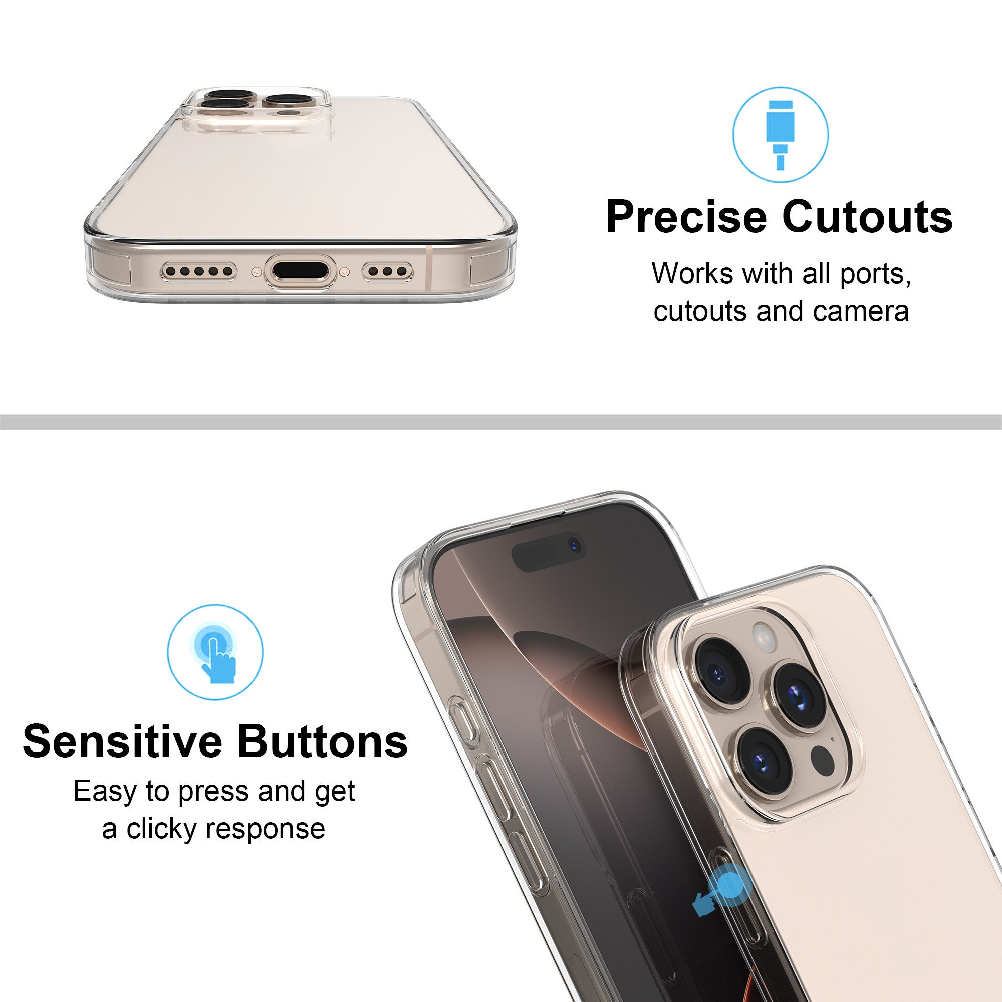 For iPhone 16 Pro Case TPU PC Clear Mobile Phone Case for iPhone 16 Plus 16 Pro Max Shockproof Transparent Phone Cover