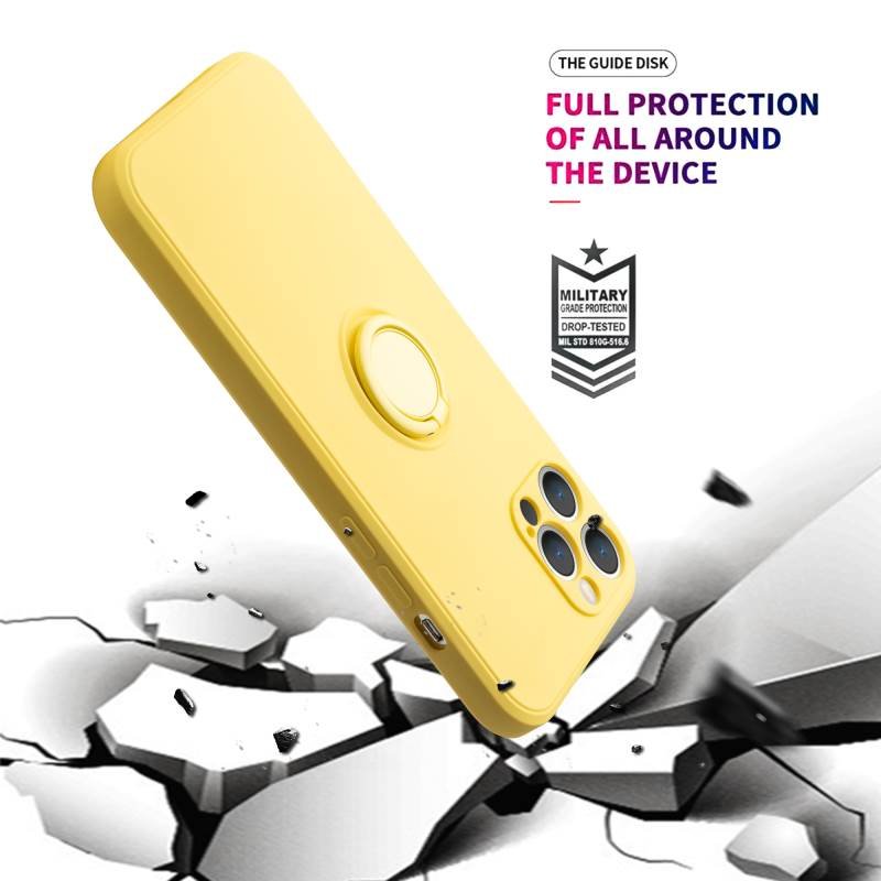 New Liquid Silicone Phone Case For iPhone 16 15 14 13 12 11 Pro XR XS Max 7 8 Plus With Ring Stand Holder Soft Back Cover