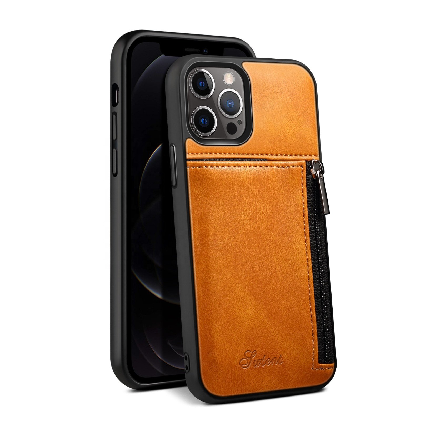 Luxury Leather Business Cell Phone Case Wallet Purses for iPhone 14 Mobile Phone Case with Pocket with Zipper
