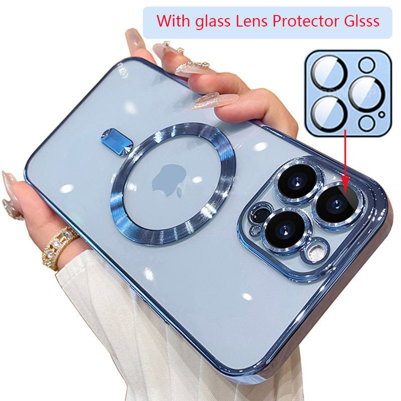 Tpu Electroplated Transparent Shockproof Magnetic Safes Mobile Phone Cases For Iphone 15 14 13 Pro Max