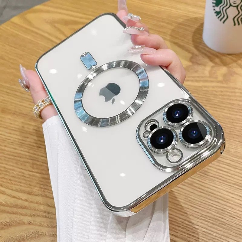 Tpu Electroplated Transparent Shockproof Magnetic Safes Mobile Phone Cases For Iphone 15 14 13 Pro Max