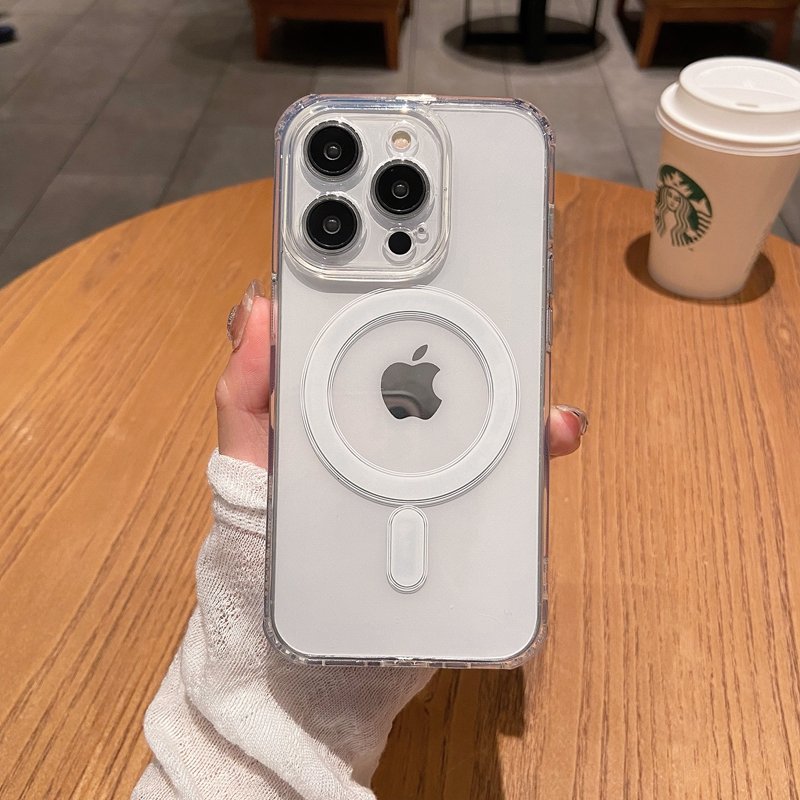 Suitable for Apple 16 PRO Precision Hole Magnetic Phone Case iPhone 14 PROMAX Acrylic Transparent Soft Protective Case 13 14new