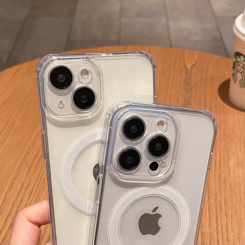 Suitable for Apple 16 PRO Precision Hole Magnetic Phone Case iPhone 14 PROMAX Acrylic Transparent Soft Protective Case 13 14new