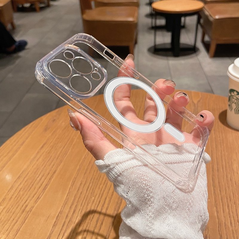 Suitable for Apple 16 PRO Precision Hole Magnetic Phone Case iPhone 14 PROMAX Acrylic Transparent Soft Protective Case 13 14new