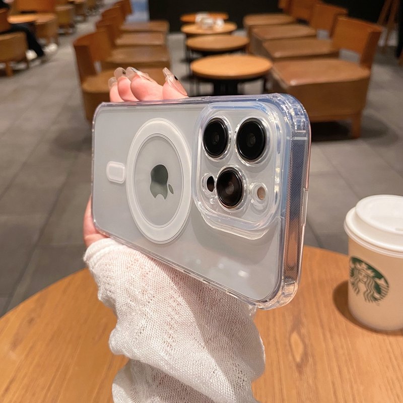 Suitable for Apple 16 PRO Precision Hole Magnetic Phone Case iPhone 14 PROMAX Acrylic Transparent Soft Protective Case 13 14new