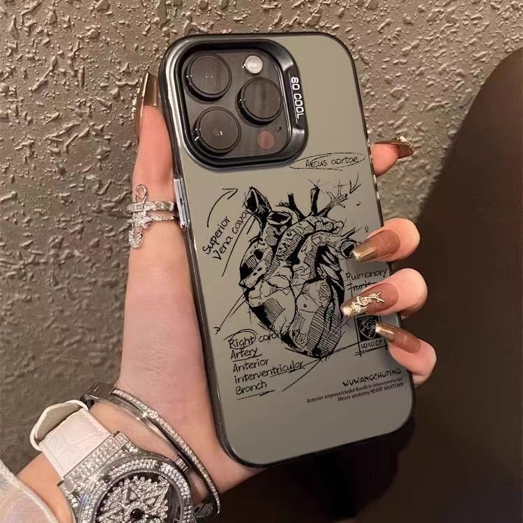 Fashion Brand Heart Picture Camera Protection Phone Accessories for Iphone 12 14 13 15 pro max Color IMD Mobile Phone Cases
