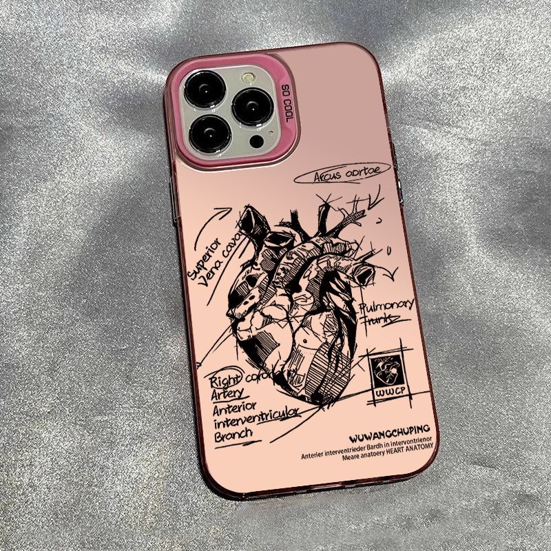 Fashion Brand Heart Picture Camera Protection Phone Accessories for Iphone 12 14 13 15 pro max Color IMD Mobile Phone Cases