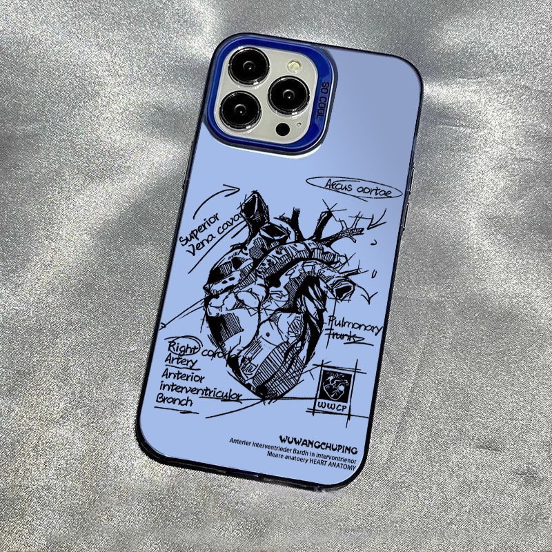 Fashion Brand Heart Picture Camera Protection Phone Accessories for Iphone 12 14 13 15 pro max Color IMD Mobile Phone Cases