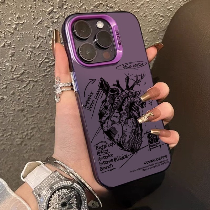 Fashion Brand Heart Picture Camera Protection Phone Accessories for Iphone 12 14 13 15 pro max Color IMD Mobile Phone Cases