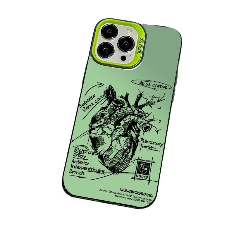 Fashion Brand Heart Picture Camera Protection Phone Accessories for Iphone 12 14 13 15 pro max Color IMD Mobile Phone Cases