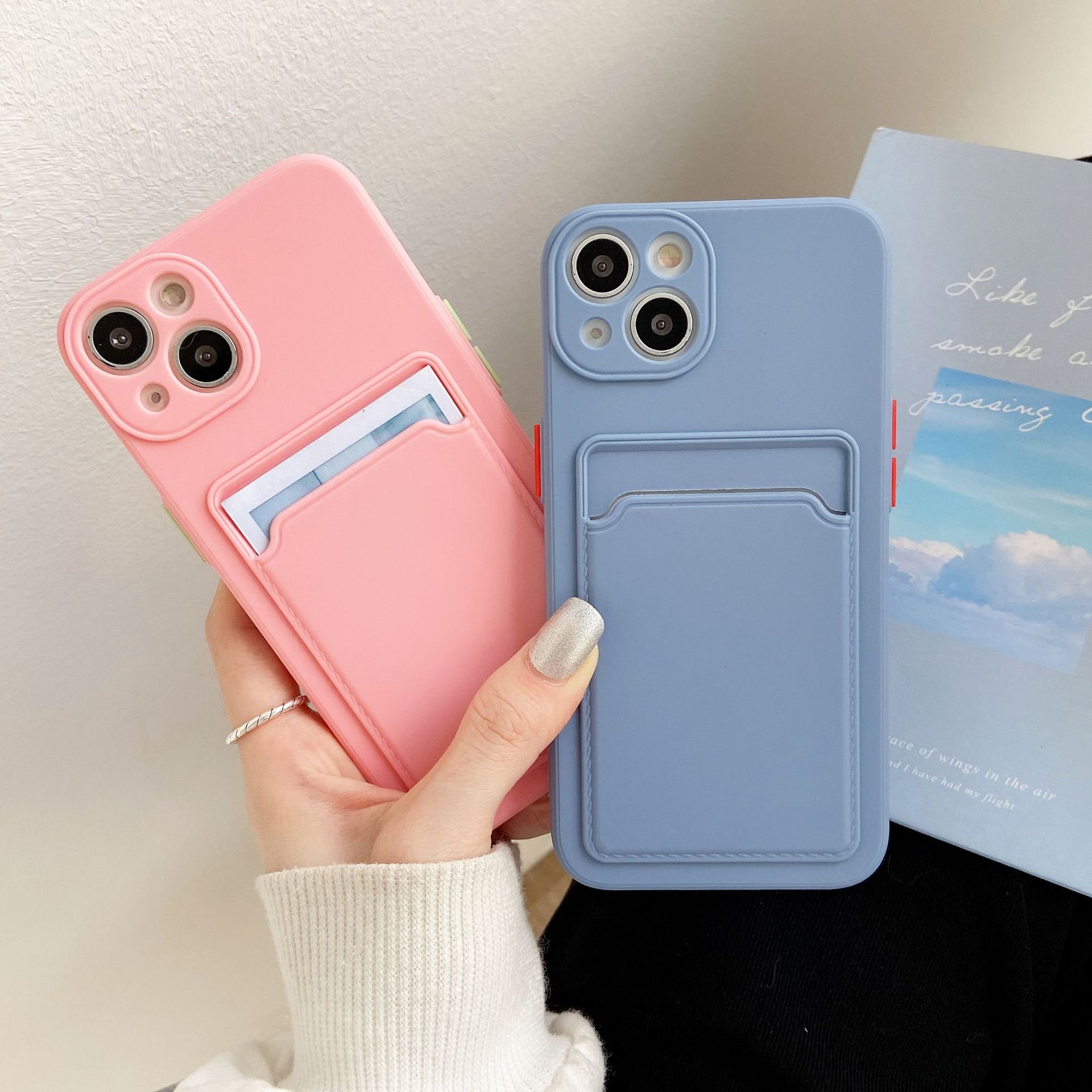for iPhone 16 Pro Case Solid Color Card Slot Wallet Mobile Phone Case For iPhone 16 15 Pro Max 16 Plus Phone Cover