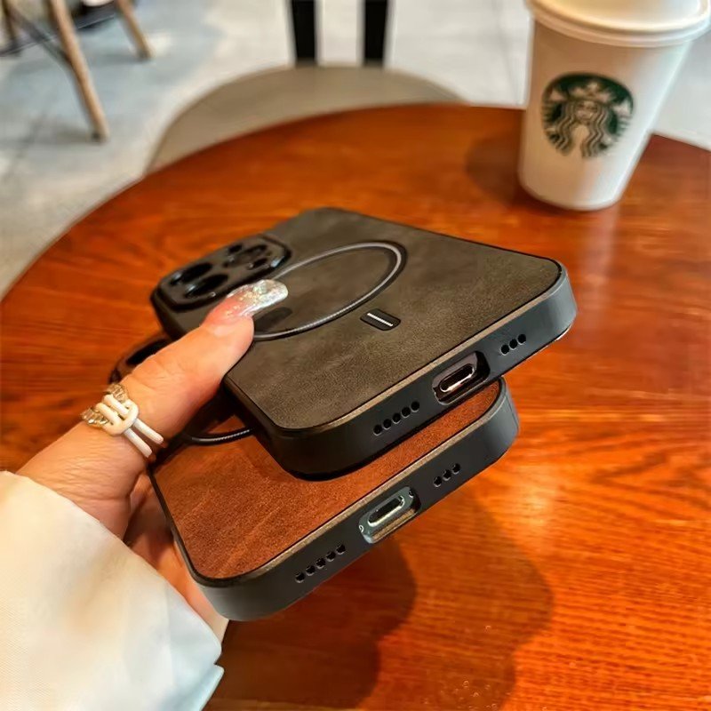 Bulk Business Suede Leather Magnetic Charging Mobile Phone Case For iphone 15 14 13 12 pro max 11 Shockproof Protect Back Cover