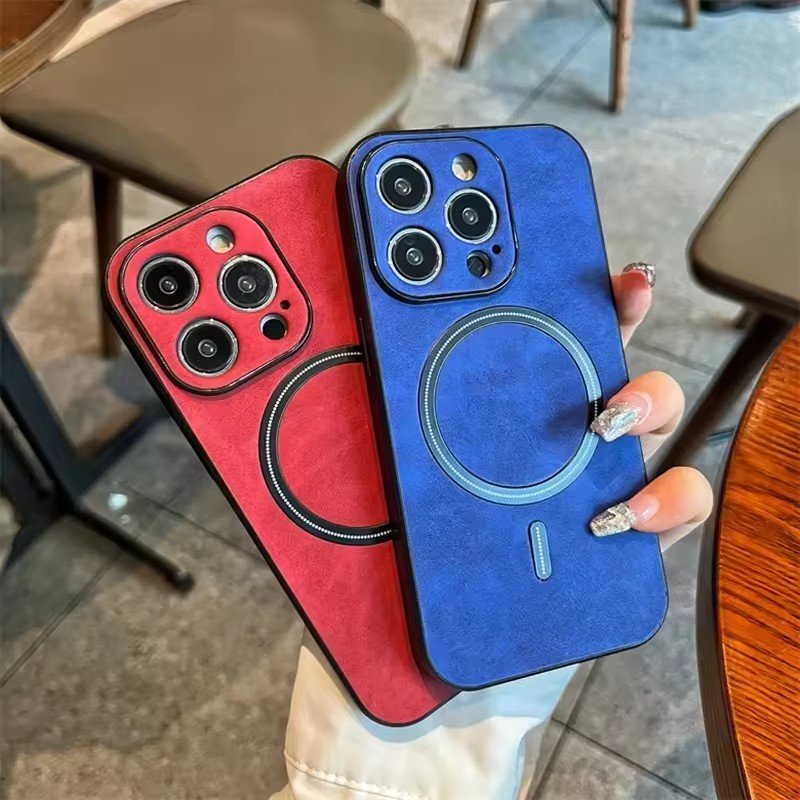 Bulk Business Suede Leather Magnetic Charging Mobile Phone Case For iphone 15 14 13 12 pro max 11 Shockproof Protect Back Cover