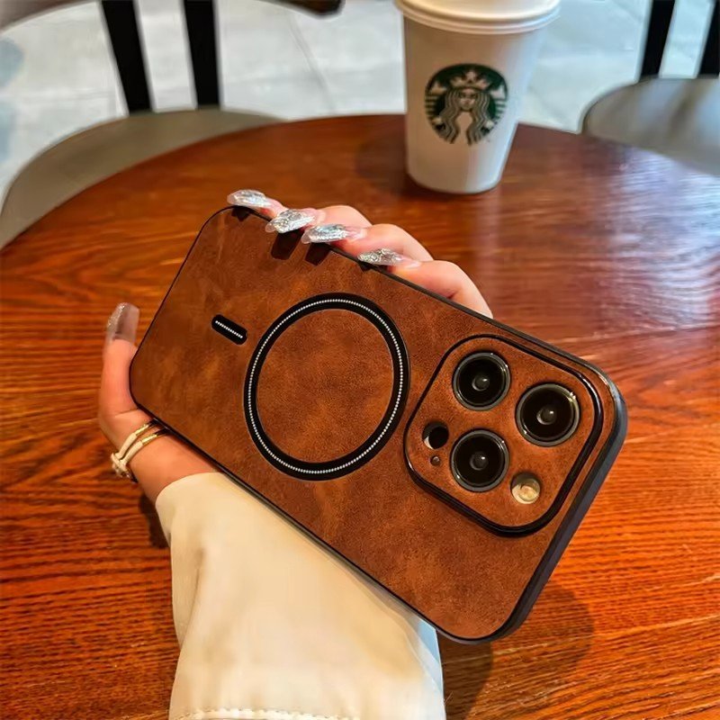 Bulk Business Suede Leather Magnetic Charging Mobile Phone Case For iphone 15 14 13 12 pro max 11 Shockproof Protect Back Cover