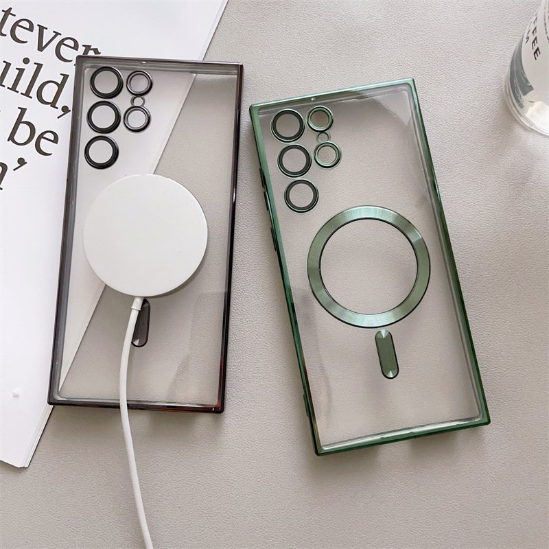 Electroplating Magnetic Charging for Samsung S23 S24 Ultra A55 NOTE 20 Lens Film Transparent Soft Protection Mobile Phone Cases