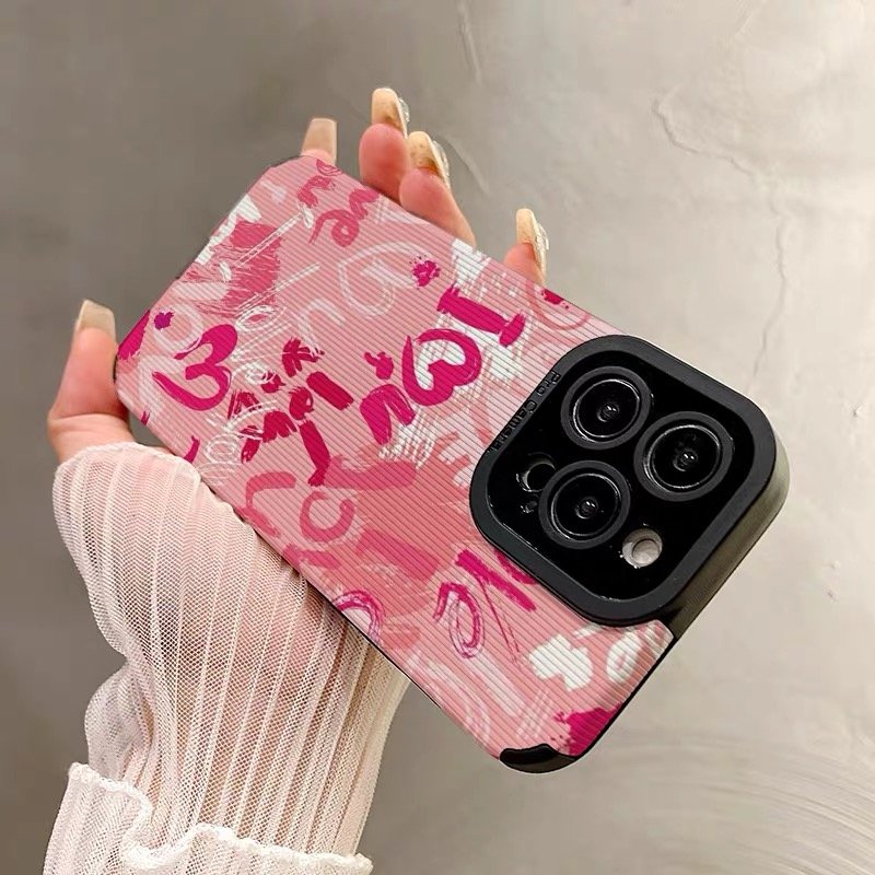 USLION Pink Love Style Mobile Phone Case Phone Cover TPU Material Cell Phone Back Protective Case for iP 15/14/13/12/11 Pro Max