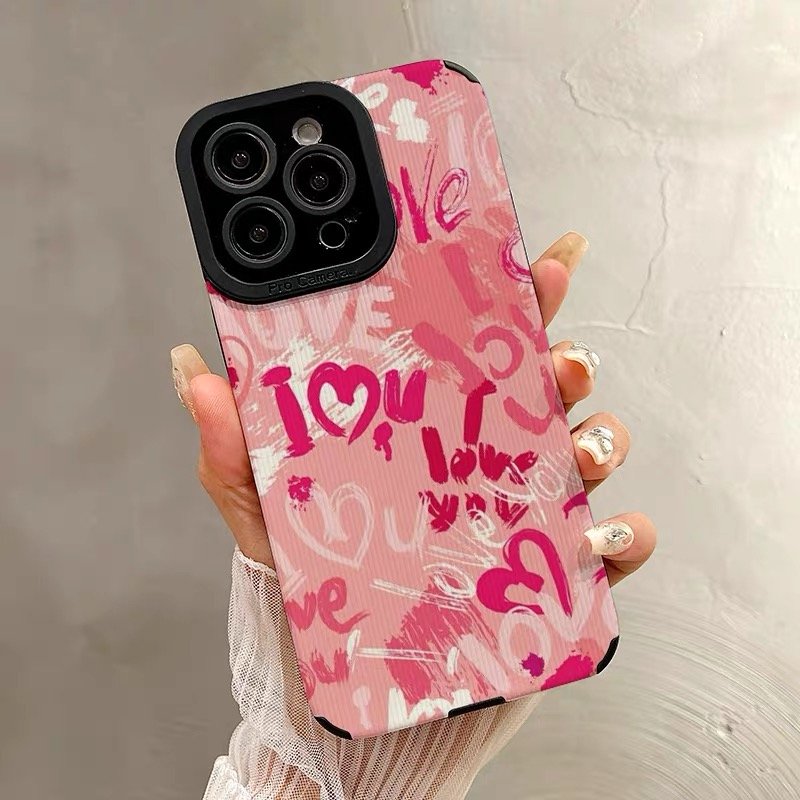 USLION Pink Love Style Mobile Phone Case Phone Cover TPU Material Cell Phone Back Protective Case for iP 15/14/13/12/11 Pro Max