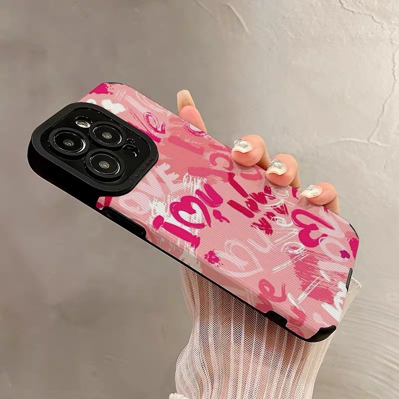 USLION Pink Love Style Mobile Phone Case Phone Cover TPU Material Cell Phone Back Protective Case for iP 15/14/13/12/11 Pro Max