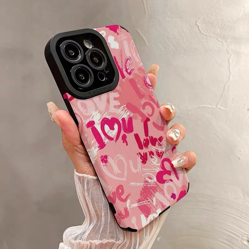 USLION Pink Love Style Mobile Phone Case Phone Cover TPU Material Cell Phone Back Protective Case for iP 15/14/13/12/11 Pro Max