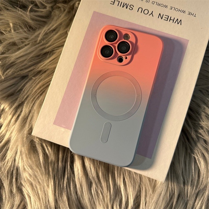 Premium High Quality Gradient two-color liquid silicone magnetic mobile phone case with camera lens protective