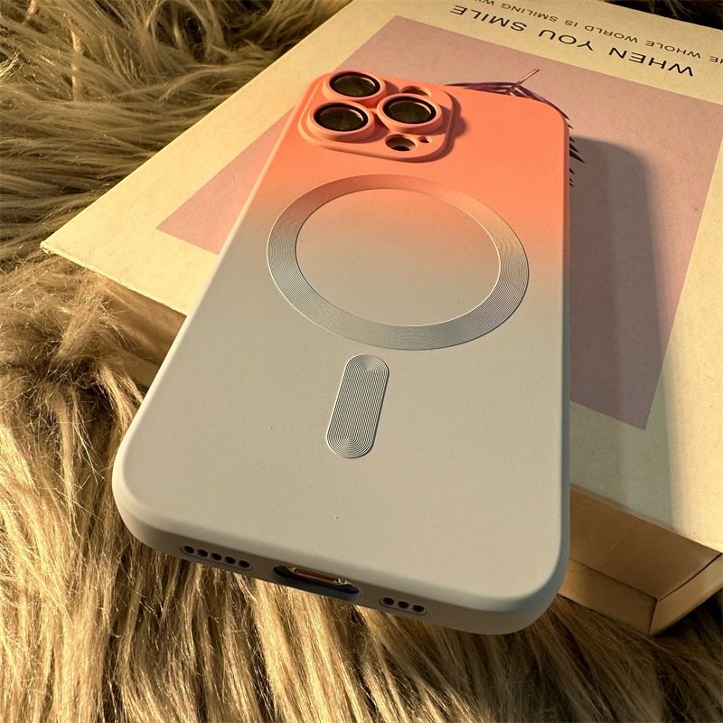 Premium High Quality Gradient two-color liquid silicone magnetic mobile phone case with camera lens protective