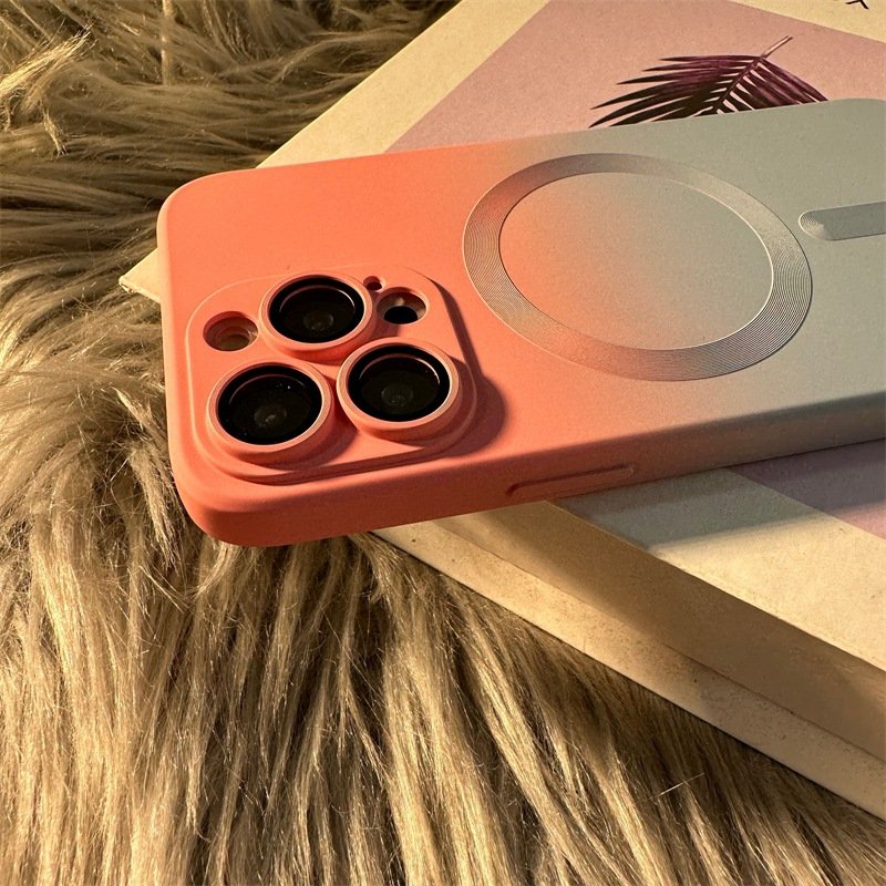 Premium High Quality Gradient two-color liquid silicone magnetic mobile phone case with camera lens protective