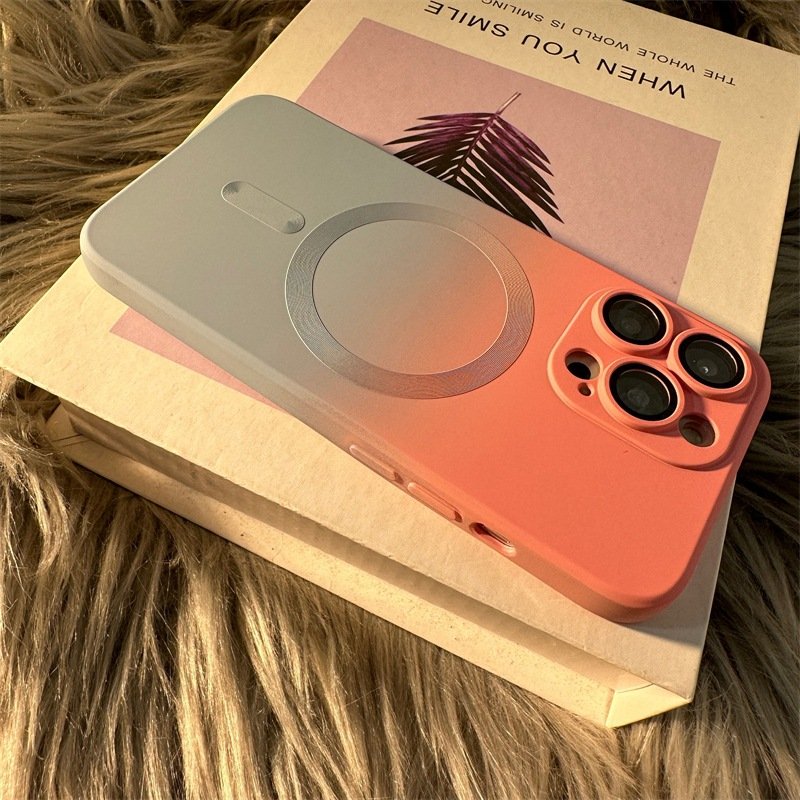 Premium High Quality Gradient two-color liquid silicone magnetic mobile phone case with camera lens protective