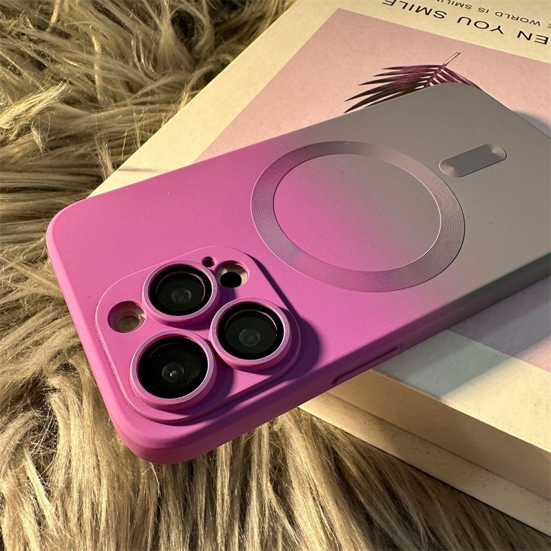 Premium High Quality Gradient two-color liquid silicone magnetic mobile phone case with camera lens protective