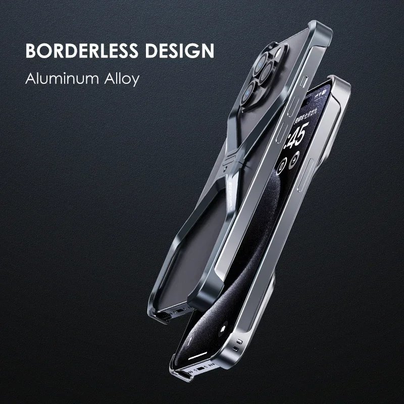 Design Aluminum Alloy Frameless Heat Dissipation Phone Case For iPhone 16 15 Pro Max 14 13 Pro Metal Bumper Shockproof Cover