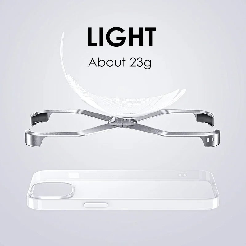 Design Aluminum Alloy Frameless Heat Dissipation Phone Case For iPhone 16 15 Pro Max 14 13 Pro Metal Bumper Shockproof Cover